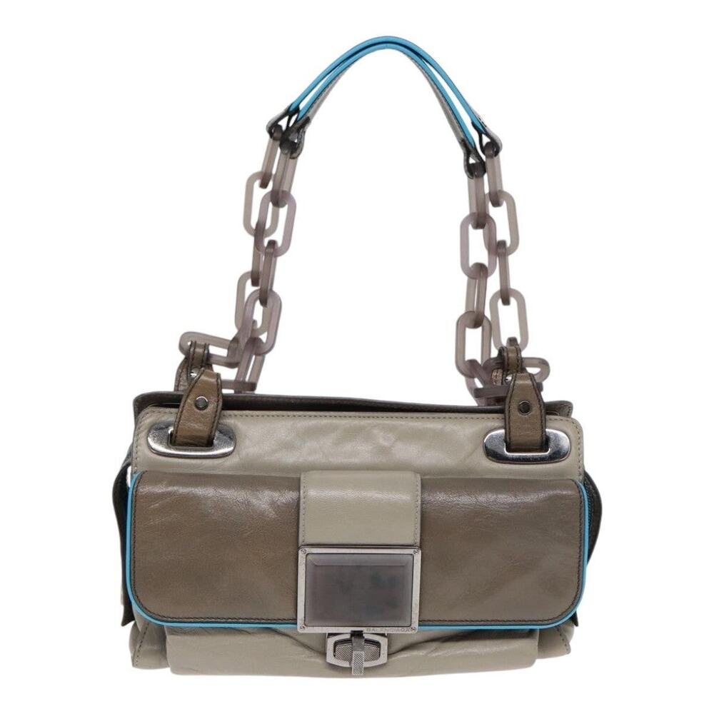 Balenciaga Leather Turn Lock Chain Shoulder Bag Beige